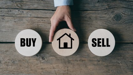 Person making a decision to buy or sell house, real estate concept