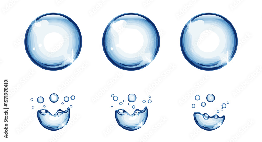 Aufkleber water droplet animation sequence showing water drops splashing in a series of three stages images