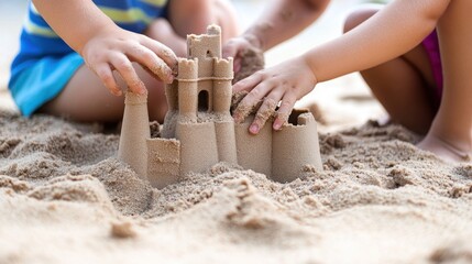 Children building sandcastle