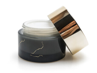 Closeup of Skincare Cream in Jar on White Background for Beauty and Cosmetic Use