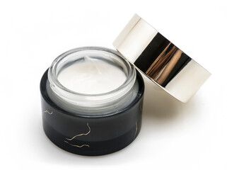 Closeup of Skincare Cream in Jar on White Background for Beauty and Cosmetic Use