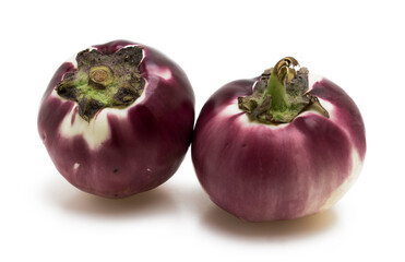 Fresh Round Purple Eggplants Isolated on White Background