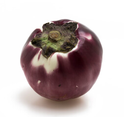 Fresh Round Purple Eggplants Isolated on White Background