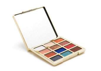 Colorful Eyeshadow Palette with Mirror for Eye Makeup Isolated on White Background