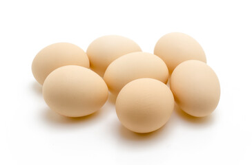 Raw Chicken Eggs on Pure White Background - Food Photography