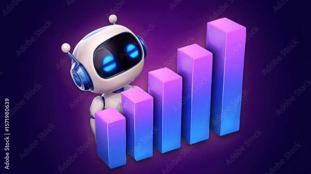 Poster robot analyzing bar graphs to score companies on esg metrics for comprehensive ai esg analyzer conce