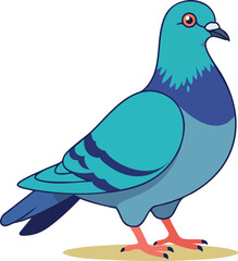 Fototapeta premium Blue pigeon bird standing on ground vector illustration with detailed feathers and bright eyes