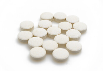 Assorted Pharmaceutical Pills and Capsules on White Isolated Background &ndash; Medicinal Tablets, Capsules and Dietary Supplements