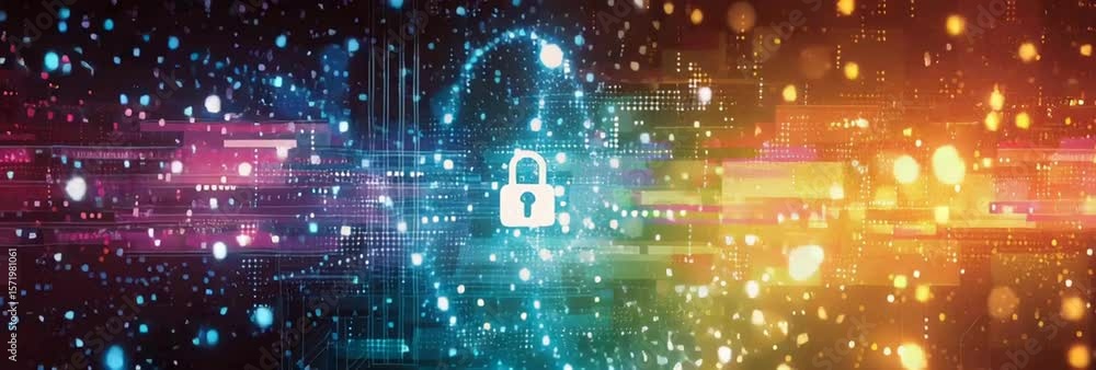 Poster a futuristic abstract background with digital elements and padlock symbols, representing the concept