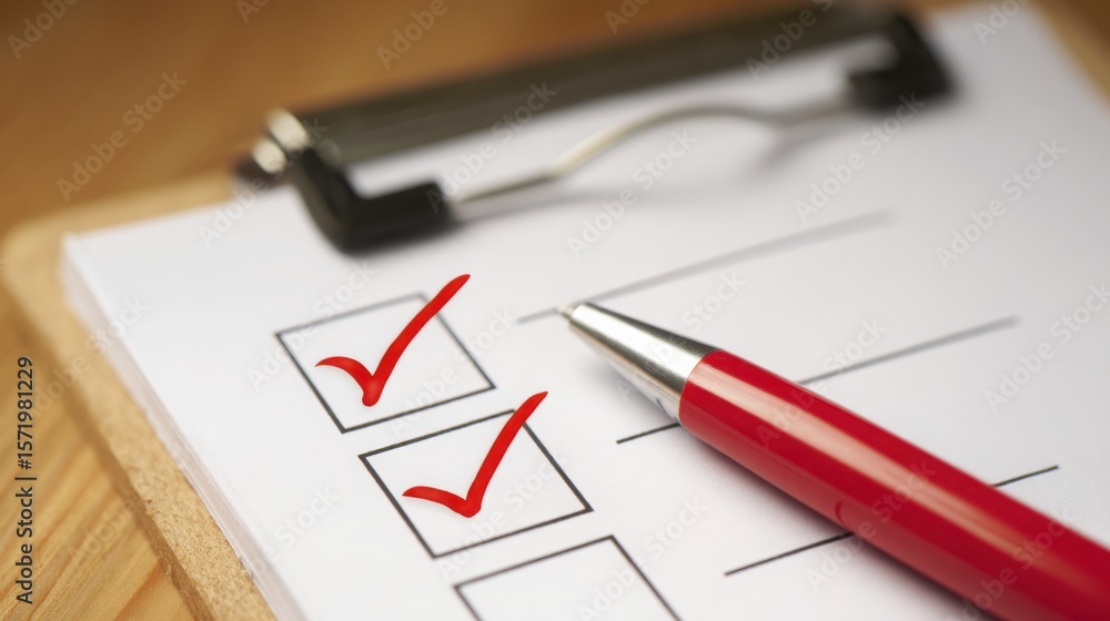 Poster comprehensive checklist with pen on table for business formation checklist in professional environme