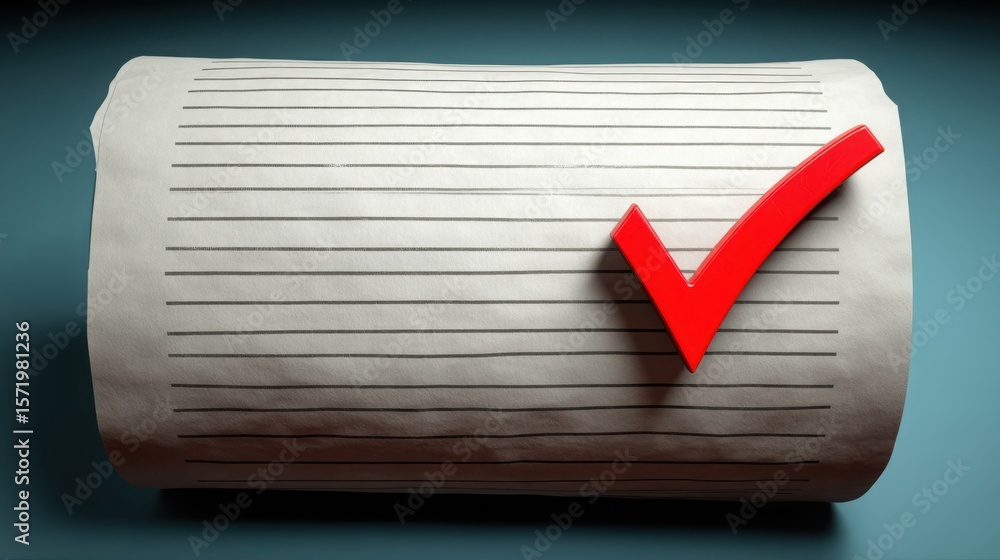 Poster red tick mark highlighting approval on a business registration document symbolizing compliance and c