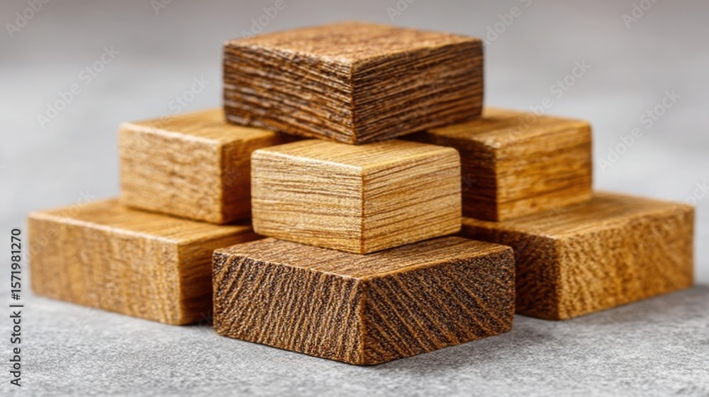 Poster stack of wooden blocks representing capital structure as a foundation for financial stability and in