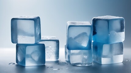 Frozen Blue Ice Blocks with Water Drops