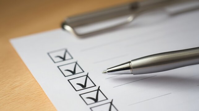 Elegant pen and blank paper on table for business formation checklist in professional setting for startup planning