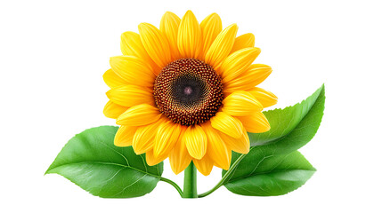 Obraz premium Bright Yellow Sunflower with Green Leaves on Transparent Background
