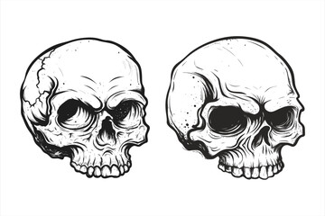 Chilling illustration of two skulls, rendered in a vintage style, evokes a sense of gothic horror and the macabre, perfect for halloween or darkthemed designs