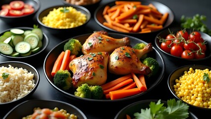 Abundant Spread of Roasted Chicken and Diverse Side Dishes