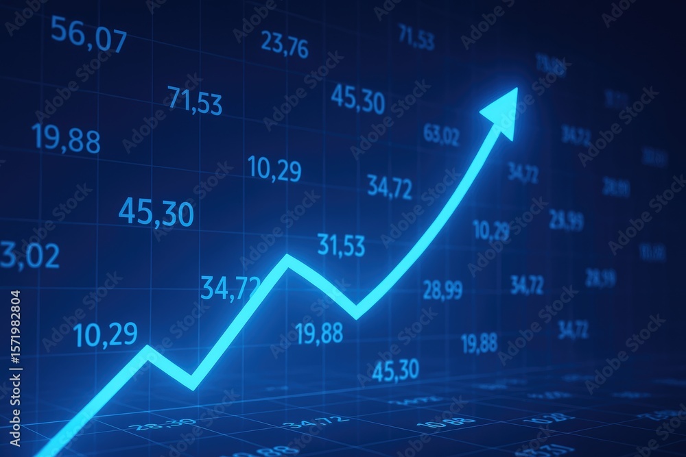Poster blue financial graph with upward trend and data points numbers