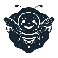 C cartoon bee drips with honey, its happy expression and playful design capturing the sweetness of nature and the charm of this beloved insect, rendered in black and white