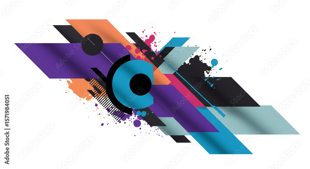 Poster abstract geometric background design vector illustration with colorful shapes and splatters