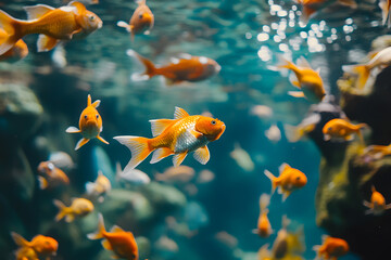 a group of goldfish swimming in a tank