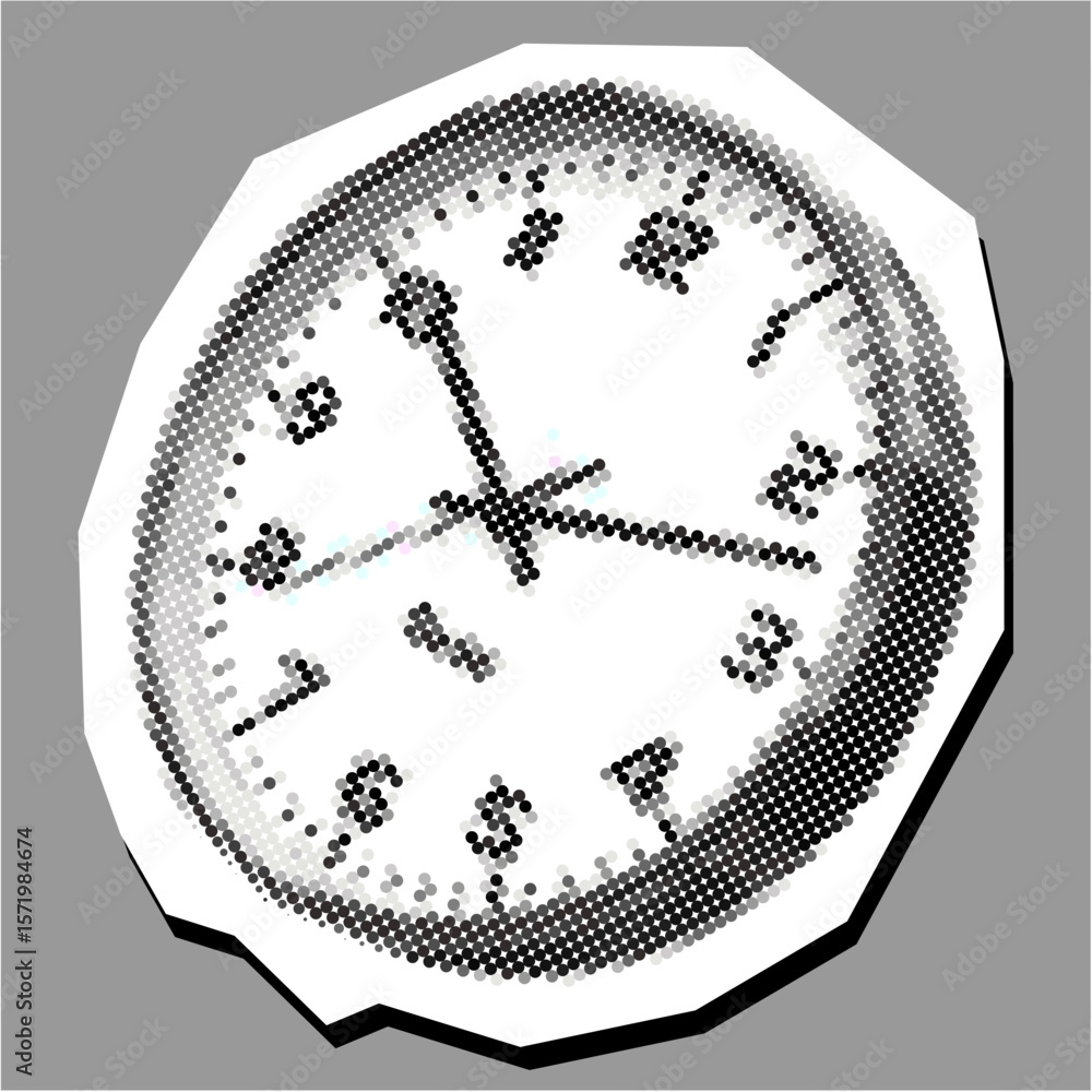Aufkleber wall clock dotted collage element pointilize in paper torn vector, timekeeping with artistic texture