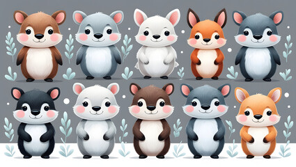 Cartoon Woodland and Arctic Animal Set – Cute Vector Creatures in Pastel Colors