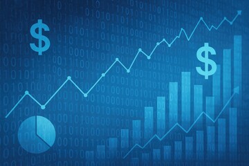 Obraz premium Financial growth chart with dollar symbols and binary code finance graph
