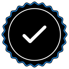 Black and blue checkmark seal approval badge certified icon graphic design element