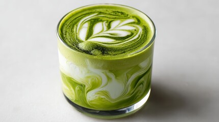 Creamy matcha latte art crafted with precision in a cozy coffee shop during the morning hours