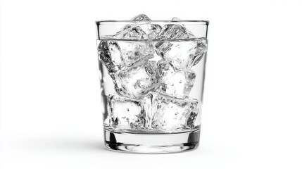 Ice cubes fill a clear glass, showcasing a refreshing drink ready to be enjoyed on a warm day indoors