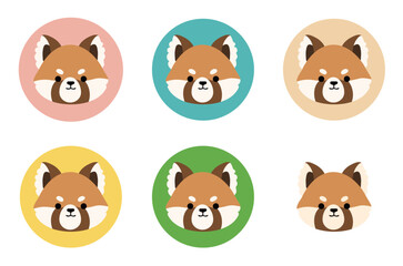 かわいいレッサーパンダの顔アイコン/Cute Red Panda Icon Set 