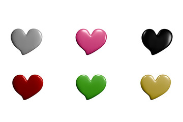 set of colorful hearts isolated, 3D, PNG