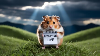 Breaking News: Adorable Hamster Reporter Goes Live - World's Cutest News Anchor in the Field