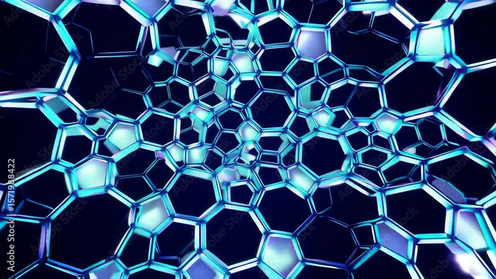 Aufkleber abstract hexagonal mesh glowing and pulsating on black background