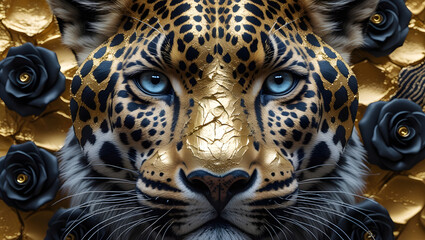 Leopard Eyes with Gold Leaf Texture – Abstract Wild Animal Close-Up Art