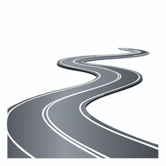 A winding road illustration with white lines, isolated on white background.