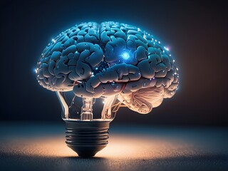 Futuristic Background with Glowing Brain OutsideBulb and Neural Net Overlays