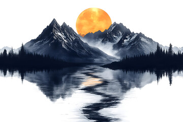 mountain landscape with lake, concept design tattoo