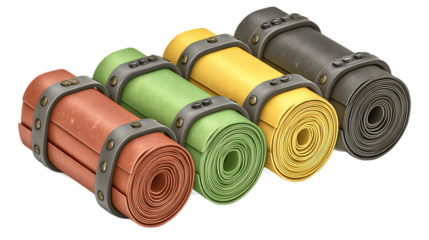 Four Textured Cylindrical Objects With Leather Bands