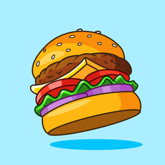 Delicious Cartoon Burger with Fresh Ingredients Vector Illustration cartoon Design