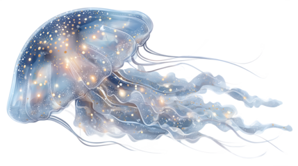 Glowing Aquatic Creature with Cosmic Sparkle on Transparent Background