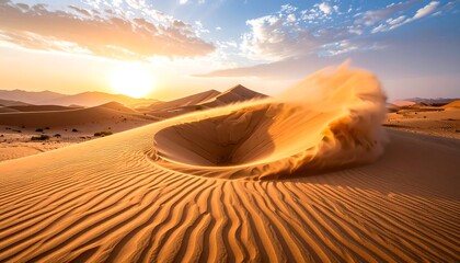 Desert sand dune vortex at sunset