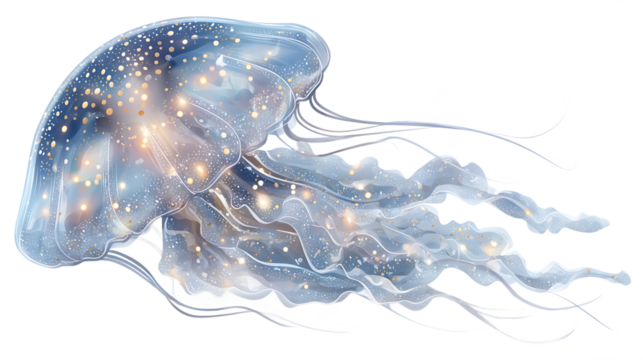Glowing Aquatic Creature with Cosmic Sparkle on Transparent Background