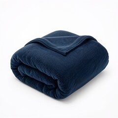 High-resolution image of a rolled-up plush navy blue fleece blanket with a soft, cozy texture. Perfect for use in ecommerce, online stores, bedding catalogs, or comfort-themed marketing materials.