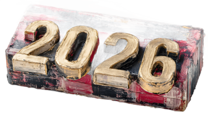 Gold 2026 Numbers On Red Black Grunge Block