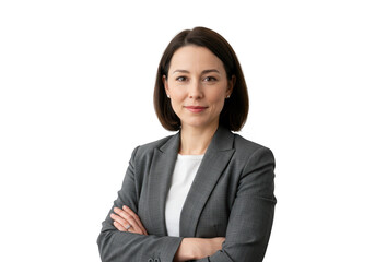 Confident businesswoman with arms crossed isolated on transparent background