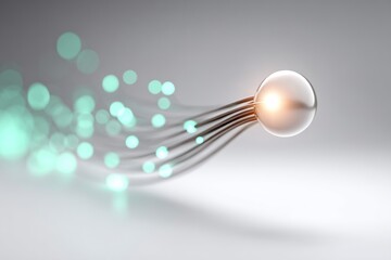 Abstract glowing light streams emanating from a polished metallic sphere