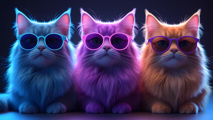 Neon Cats with Headphones and Sunglasses – Funky Pet Portrait Trio