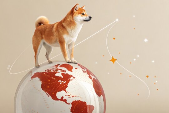 Shiba Inu on Globe Represents Global Reach and International Canine Concepts